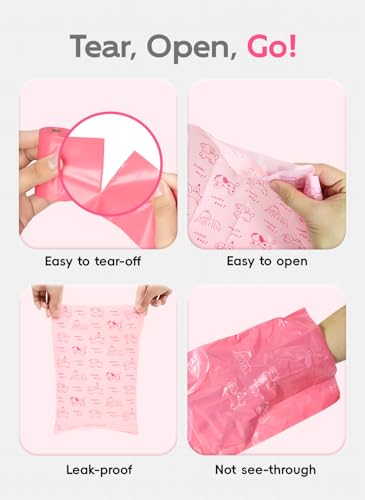 Image of Dog Poop Bags, 320 Count, Baby Powder Scented, Pink | Baby Powder Scented, Extra Thick, 60% Recycled Plastic, Easy-Peel Sticker, 16 Bags Per Roll, Dual Pink Designs