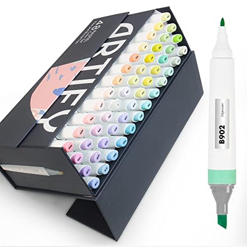 ARTIFY 48 Pastel Colors Art Markers, Fine & Broad Dual Tips Professional Artist Markers in Case, Drawing Marker Set with Carrying Case