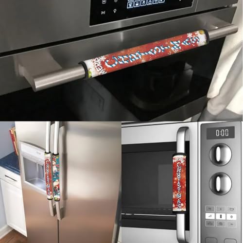 Image of Christmas Snowman Refrigerator Door Handle Covers Santa Claus Fridge Handle Covers Set of 6 Christmas Kitchen Appliance Handle Covers for Fridge Microwave Stove Dishwasher