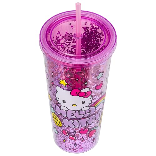 Image of Silver Buffalo Sanrio Hello Kitty Rainbow Confetti Carnival Cup with Lid and Straw | 32 Ounces | Confetti, Includes Lid and Straw, 0.95 Liters