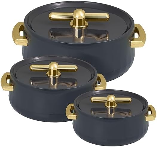 Royal Casserole Collection | Insulated Hot Cases | Stainless Steel Inner | Serve Chapati, roti, Biryani (Royal Casserole –, Set of 3 (600ml+1200ml+1700ml) Dark Grey