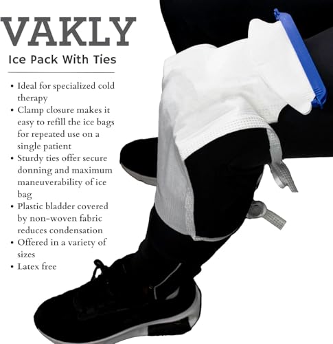 Image of Vakly Large Refillable Ice Bags 6.5 x 14 [Pack of 25] - Reusable Ice Pack with Clamp Closure, Soft Outer Covering & Leak-Resistant Inner Layer for Hospital, Home & Sports Use (25)