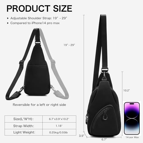 Small Sling Bag Crossbody Bags for Women Men, Crossbody Sling Backpack,Chest Bag Daypack with Convertible Shoulder Strap, Cross Body Bags Trendy for Travel Camping Hiking Black4