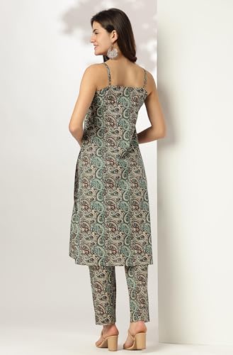 Image of Janasya Women Pure Cotton Ethnic Motifs Kurta & Pant Set Multi Color Trending Outfit Multicolour