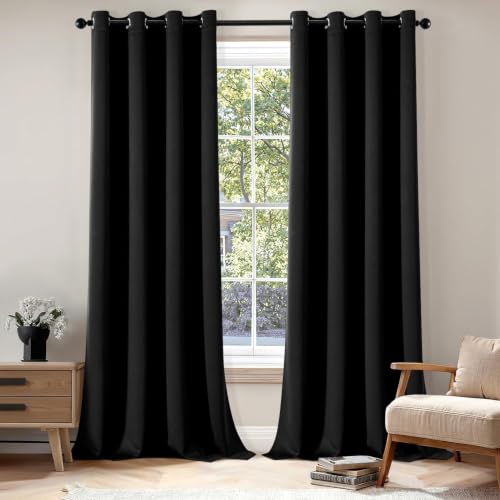Image of MIULEE Black Blackout Bedroom Curtains Drapes 96 Inch Long 52 inchx96 inch | Grommet Top, Room Darkening Window Drapes, Privacy Protection, Thermal Insulated, Heat Blocking, Light Blocking