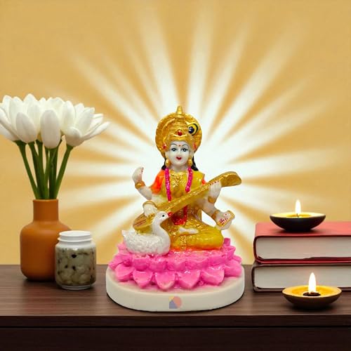 Image of Saraswati Idol - Saraswati murti for Home Decor & Office - (15 cm) (Multicolor)- Good for Wealth, Knowledge & Prosperity