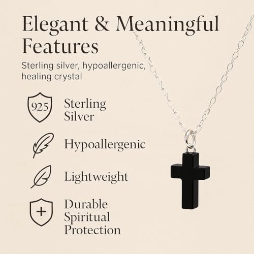 Black Onyx Crystal Pendant Necklace Black Cross Gemstone Handmade Jewelry Hypoallergenic 925 Sterling Silver Protection Amulet Jewelry Gift for Men Women4