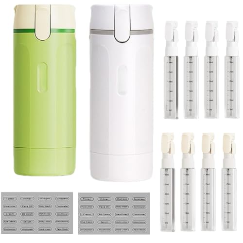 4 botellas de viaje 4 en 1 para artículos de tocador, 30 ml a prueba de fugas, dispensador de viaje recargables con etiquetas, recipientes de viaje portátiles para champú, loción (verde + blanco