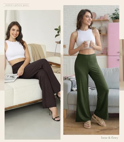 Image of ZOOSIXX Wide Leg Palazzo Pants for Women - High Waist Casual Beach Lounge Pants Loose Flowy Pants Stretchy Trousers