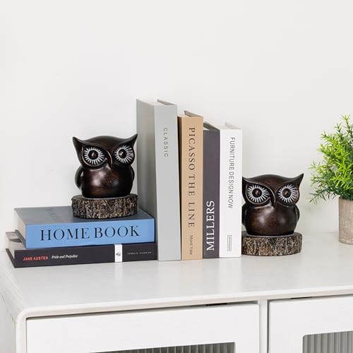 Owl Book Ends Decorative, Unique Bookends for Shelves, Heavy Bookends with Anti-Slip Base for Office Home Decor — view 4