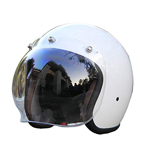 AMZ Casco de la Cara Abierta Vintage, Casco de Moto Jet Bobber Chopper Crash 3/4 Casco Estrella con el Mismo párrafo con Escudo de Burbuja Blanco + Negro,White,M57~58cm