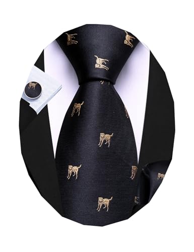 Image of Barry.Wang Man Tie Sets Skull Ties Animal Extra Long Necktie Silk Woven Handkerchief Cufflinks Festival Party Gift