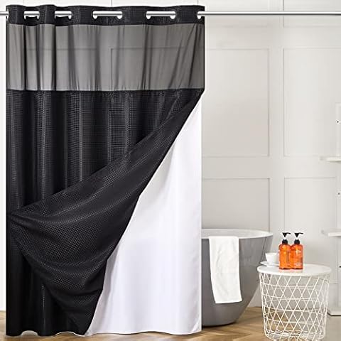 Furlinic Hookless Black Jacquard Shower Curtain Cover