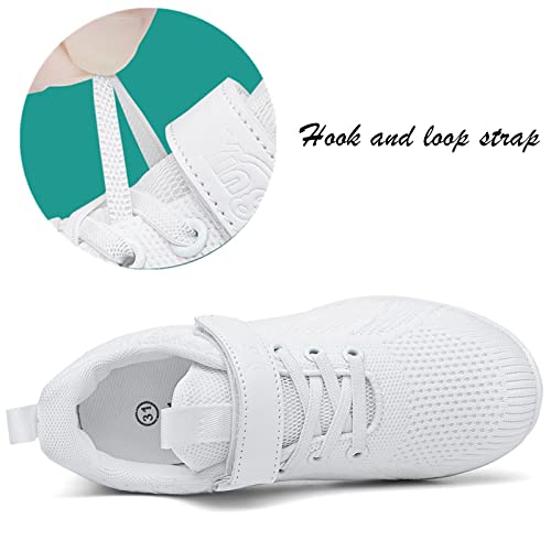 DADAWEN Youth Girls White Cheerleading Shoes Athletic Training Tennis Breathable Competition Cheer Sneakers4