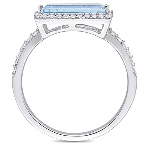2.00 CT Emerald Cut Aquamarine & Lab Created Diamond Halo Engagement Ring 14K White Gold Plated BY BALAJIGEMSANDJEWELRY3