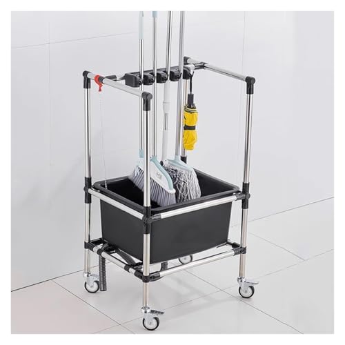 JYHHGDS Soporte móvil para escobas y trapeadores, Soporte para trapeadores, Carrito para Herramientas de Limpieza, Cubo Multiusos con Ruedas, Espacio para trapeadores húmedos.