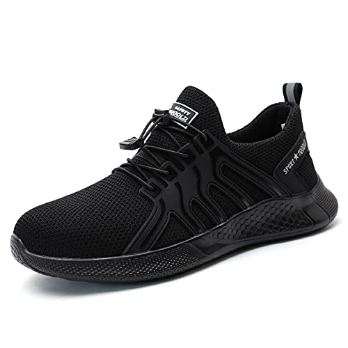 AONEGOLD Sicherheitsschuhe Herren Damen Arbeitsschuhe Leicht Atmungsaktiv Sportlich Schutzschuhe rutschfeste Stahlkappe Schuhe(Schwarz,43 EU) Cover