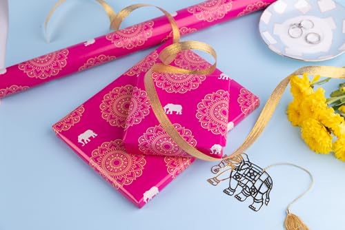 Image of Be Stories The Royal Elegance Colorful Design Wrapping /Laminated Art Paper Sheet 100 Gsm For Gift Packing For All Occasions Like Birthday, Diwali, Chirtsmas, 28 Inches X 20 Inches Of 10-Sheets,Pink