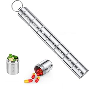 Metalen pillendoosje, sleutelhanger, tabletbox, 7 dagen, waterdicht, draagbaar, aluminium pillendoos, draagbare pillendoos met 7 deelbare vakken, ideaal voor wekelijkse reizen, camping, pillendoosje