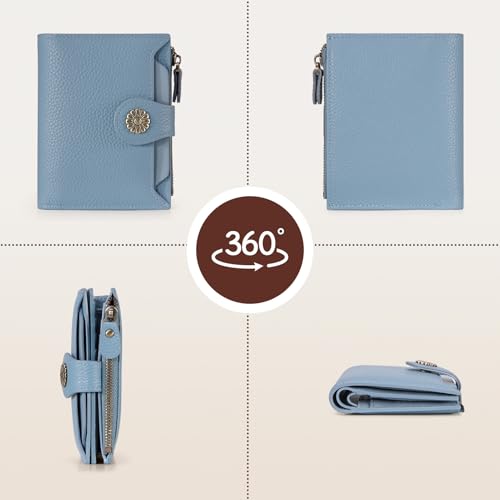 Image of HKCLUF Leather Wallet Women,RFID Blocking Small Wallet for Women,Bifold Womens Wallet,Card Holder Wallet Ladies With Zip Coin Pocket(blue)
