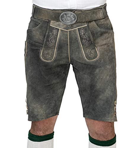 Schöneberger Trachten Couture Pantalones Cortos Vintage Lederhosen Schwabing para Hombres - Pantalones de Cuero Tradicionales Antiguos Incl. cinturón Tradicional Schwabing (50, Marrón)