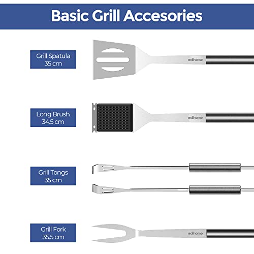 Edihome, Grillbesteck, Grill Zubehör, 25-teiliges Zubehör-Set, Professionelles Set, Edelstahl, Geschenke für Herren, mit Koffer für Grillrost, Premium