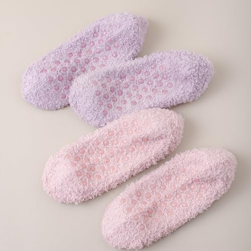 Image of SKOLA Cozy Winter Fuzzy Women Socks Grip Slippers Fluffy House Non Skid Microfiber Socks