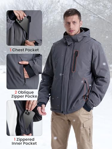 Image of Men's Winter Coats,Water Resistant Warm Insulated Hooded Parka Jacket with Fleece Lined