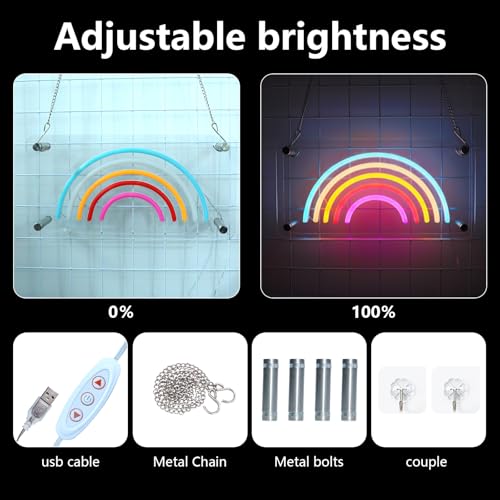 Image of ENUOLI Rainbow Neon Sign, Led Wall Signs USB Powered Rainbow Neon Lights Double-Layer Acrylic Neon for Girls Room Party, Kids Room Decoration, Christmas Birthday Gifts for Kids