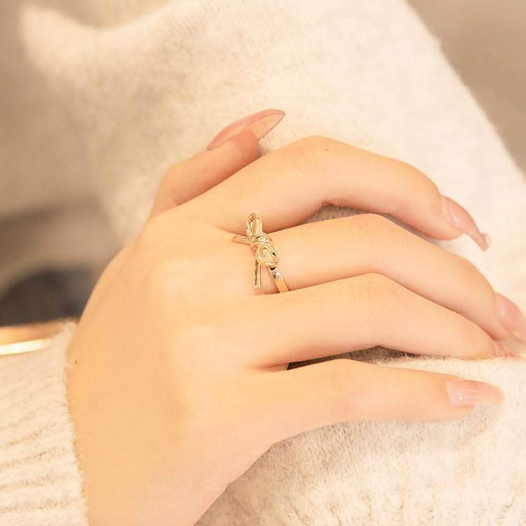 18k Gold Bow Ring 925 Sterling Silver Promise Rings Eternity Engagement Wedding Band Ring for Women tackable Forever Love Knot Ring 6