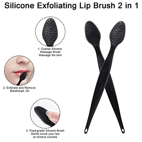 8 Pack Silicone Lip Scrub Brushes, Beomeen Black Double-Sided Exfoliating Lip Brush Soft Silicone Lip Scrubber Exfoliator Tool Blackhead Remover For Skincare #TOP2