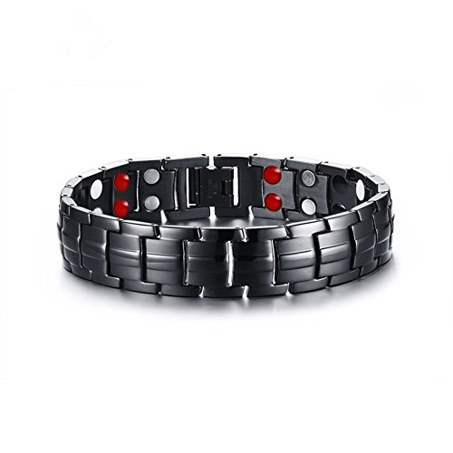JAJAFOOK - JAJAFOOK Men's Pure Titanium Double Row 4 Elements Black Magnetic Health Bracelet Power Wristband