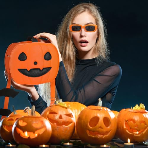 Kingdder 2 Pcs Halloween Pumpkin Purse for Women Halloween Crossbody Bag Cute Little Jack O Lantern Purse with Eyeglasses Pumpkin Wallet Shoulder Bag Funny Devil Wallet4