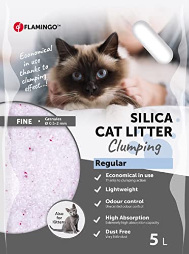 {Arena Silice Gatos 5L Higiene para Gatos Flamingo Arena higiénica para Gatos Sílice Gránulos Finos Aglutinante 5L