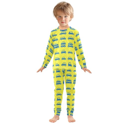 Pajama Sets Long Sleeve Blue Cars on Yellow Soft Comfy Sleepwear 2 Piece PJS 3-8T2