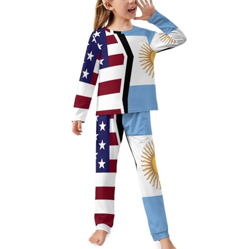 American And Argentina FlagChildren's Pajama Set Round Neck Long Sleeve Top + Pants Two-piece Set150CM