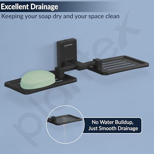 Image of Plantex 304 Grade Stainless Steel Double Soap Holder Stand for Bathroom and Wash Basin /Bathroom Accessories - Senso (Black)