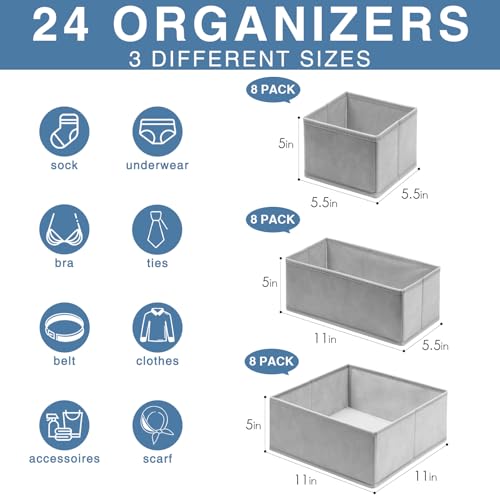 Criusia Grey 24 Pack Fabric Drawer Organizers for Underwear & Socks