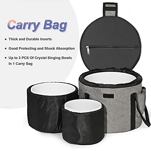 Set of 3 PCS 440HZ 6" A Note 8" F Note and 10" C Note Frosted Chakra Quartz Crystal Singing Bowl with Carry Case Bag for Sound Healing Meditation