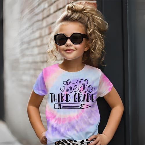 Image of KEKEMI Kid Girls First Day of School Shirt Hello Kindergarten First /Second /Third Grade Tshirt Back to School Tees Tops 4-10Y