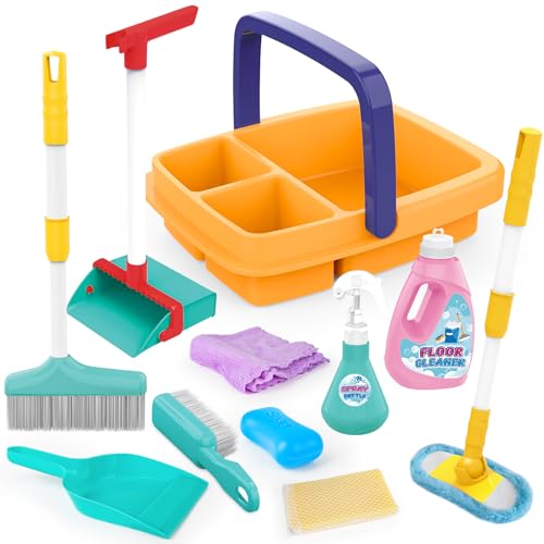 deAO Kids Cleaning Set 16 Pcs Toddlers Housekeeping Pretend Play Children Kit Toy Cleaning Set Kids House Cleaning Tools Set for Ages 3+ Christmas Birthday Gift for Girls Boys