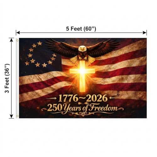 Us 250 Flag – 250th Anniversary USA Flag with Cross, 3x5 Ft 3-Layer Double-Sided Print 1776-2026 American Freedom Banner, Patriotic Outdoor Yard Flag for 4th of July — view 4