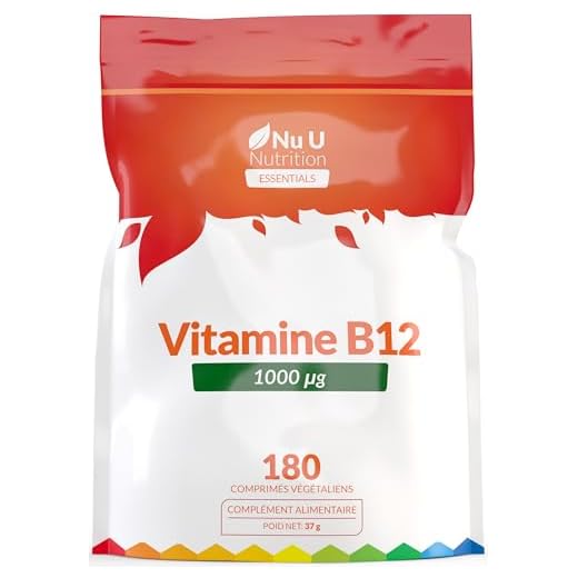 Vitamine B12 1000 µg | Méthylcobalamine | Cure de 6 mois/180 Comprimés | Compléments alimentaires de Nu U Nutrition