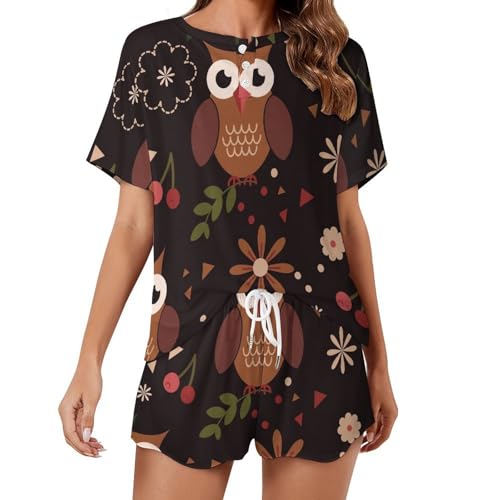 Pyjama court pour femme Hiboux en coton léger parfait pour l'été