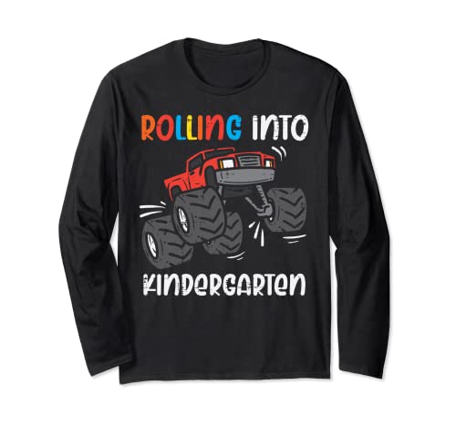 Monster Truck Rolling In to Kindergarten First Day Boys Kids Manche Longue
