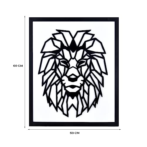 Image of METSY Stylish Stunning Wall Decor, Graphical Lion Face Art Black (60x50cm) - Perfect for Living Room, Kid's Room, Bedroom, Hallway | Metal Wall Art | Wall Decor Items with Attractive Looks