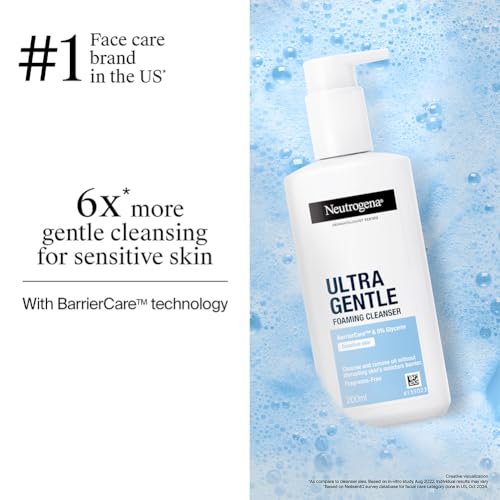 Image of Neutrogena Ultra Gentle Foaming Cleanser (Pack of 2) | 6X Gentler Face Wash for Sensitive Skin | All Skin Types | Barriercare Technology | Removes Dirt & Oil | Hydrating & Paraben-Free | For Men & Women