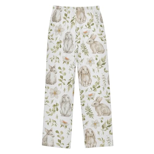 ZZXXB Bunny Leaves Boys Long Pants Soft Trousers Elastic Waist Kids Lounge Bottoms with Pockets S-XL