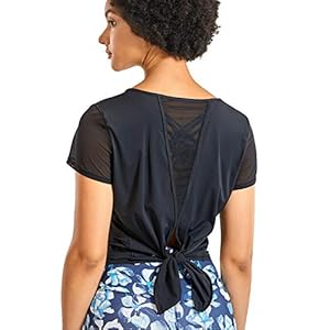 CRZ YOGA Dames Yoga Workout Mesh Shirts Activewear Sexy Open Back Sport Shirt Tops