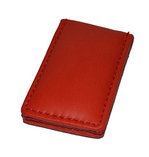 Leatherboss Genuine Leather Slim Magnetic Minimalist Bifold Money Clip Cash Holder Wallet, Red #TOP7